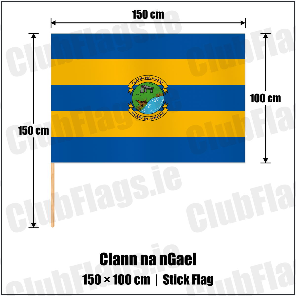 Clann na nGael 100cm x 150cm Stick Flag with the club crest and colours, Roscommon GAA - ClubFlags.ie
