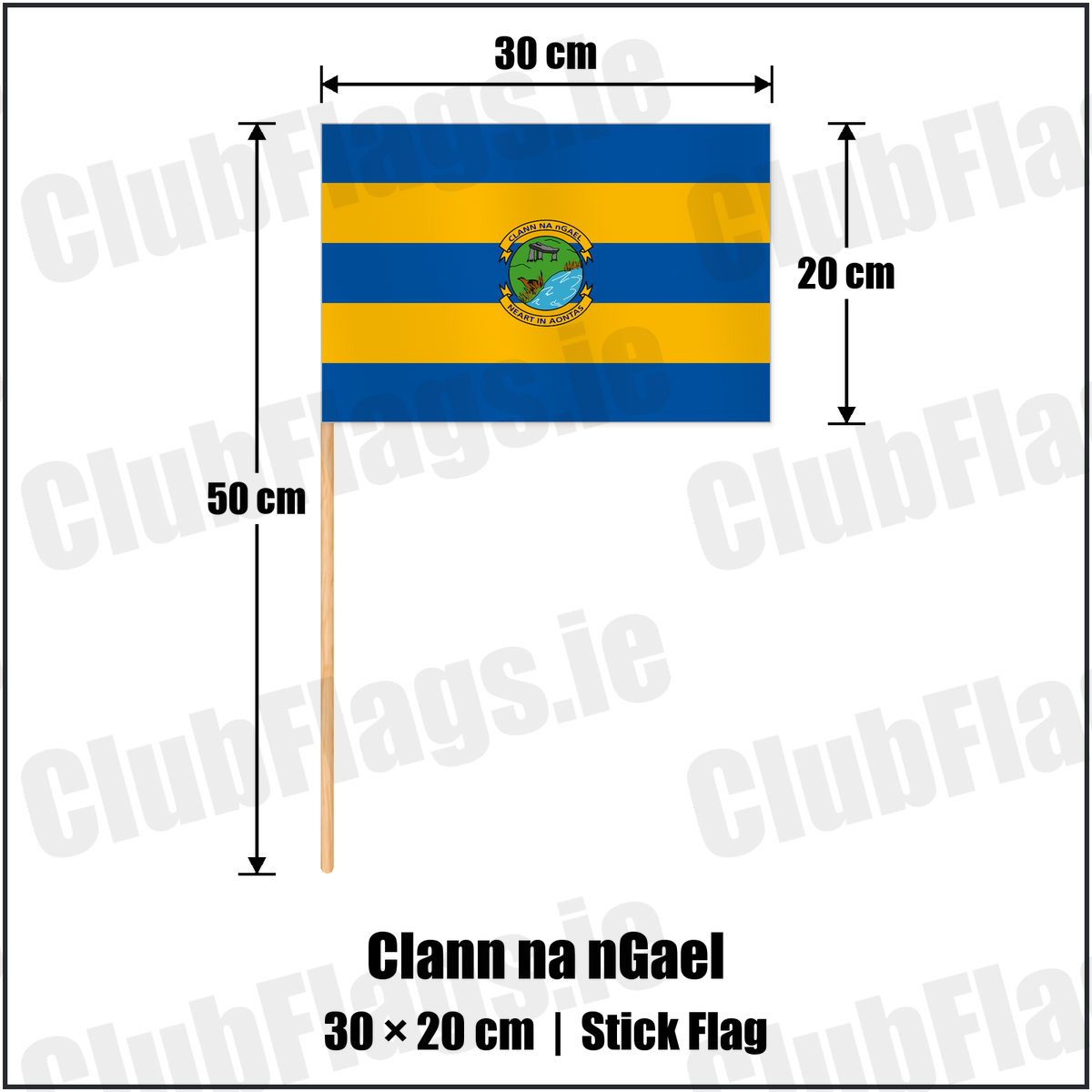 Clann na nGael 20cm x 30cm Stick Flag with the club crest and colours, Roscommon GAA - ClubFlags.ie