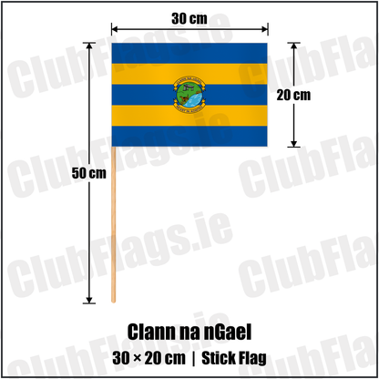 Clann na nGael 20cm x 30cm Stick Flag with the club crest and colours, Roscommon GAA - ClubFlags.ie