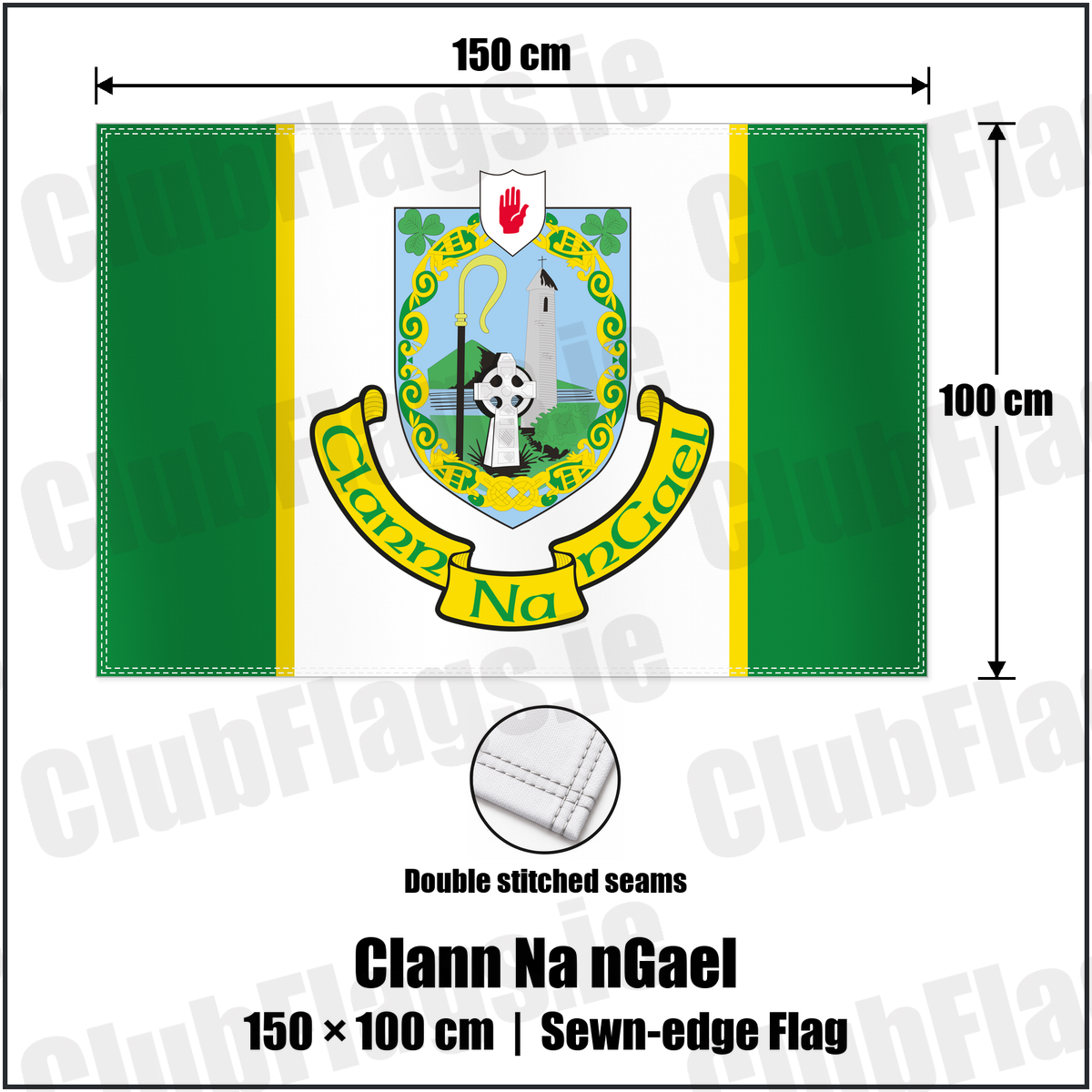 Clann Na nGael 100cm x 150cm Flag (sewn on the edges) with the club crest and colours, Tyrone GAA - ClubFlags.ie