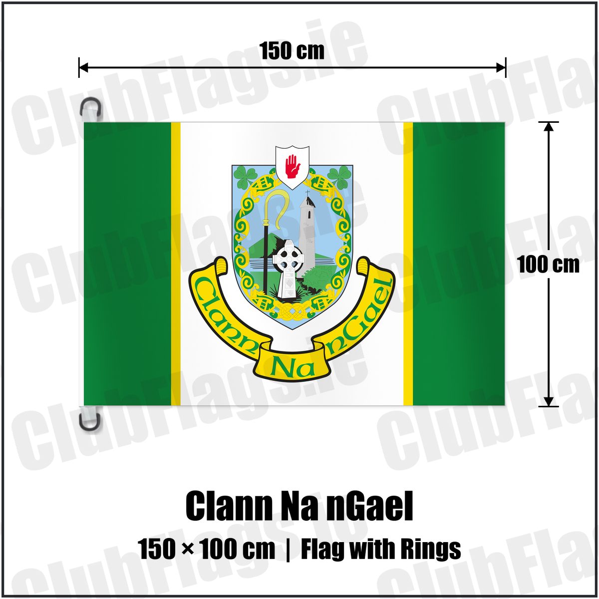 Clann Na nGael 150cm x 100cm Flag Pole Flag with Rings with the club crest and colours, Tyrone GAA - ClubFlags.ie