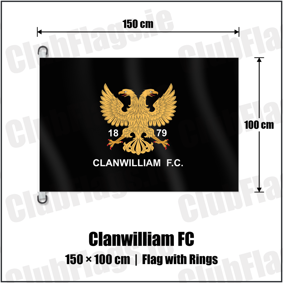 Clanwilliam FC 150cm x 100cm Flag Pole Flag with Rings with the club crest and colours, Tipperary Rugby - ClubFlags.ie