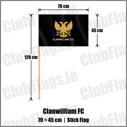 Clanwilliam FC 45cm x 70cm Stick Flag with the club crest and colours, Tipperary Rugby - ClubFlags.ie