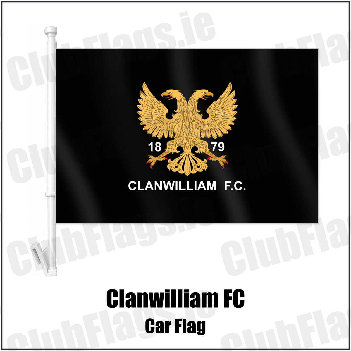 Clanwilliam FC Car Flag with the club crest and colours, Tipperary Rugby - ClubFlags.ie