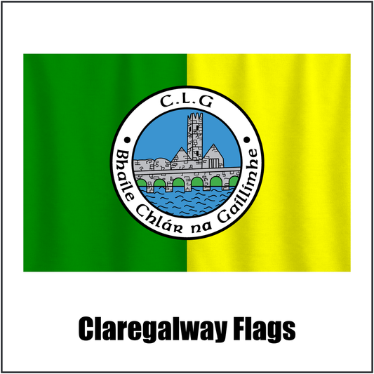 Claregalway Flags, featuring the club crest and green and yellow colours; County Galway GAA. ClubFlags.ie.