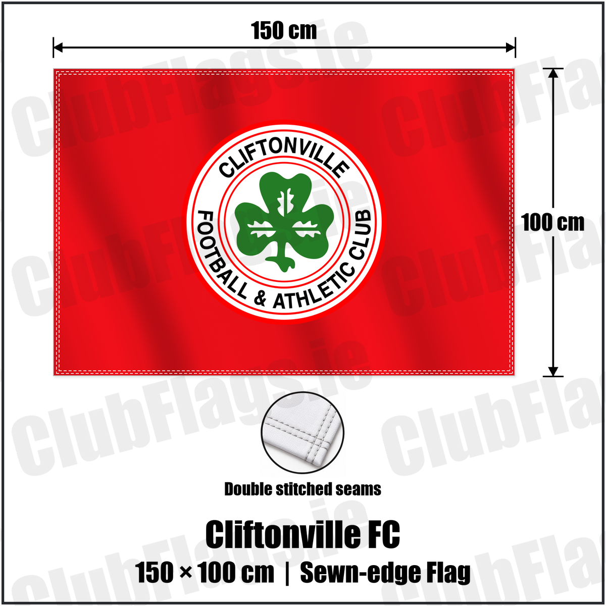 Cliftonville FC 100cm x 150cm Flag (sewn on the edges) with the club crest and colours, Antrim Football - ClubFlags.ie