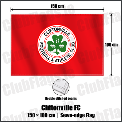 Cliftonville FC 100cm x 150cm Flag (sewn on the edges) with the club crest and colours, Antrim Football - ClubFlags.ie