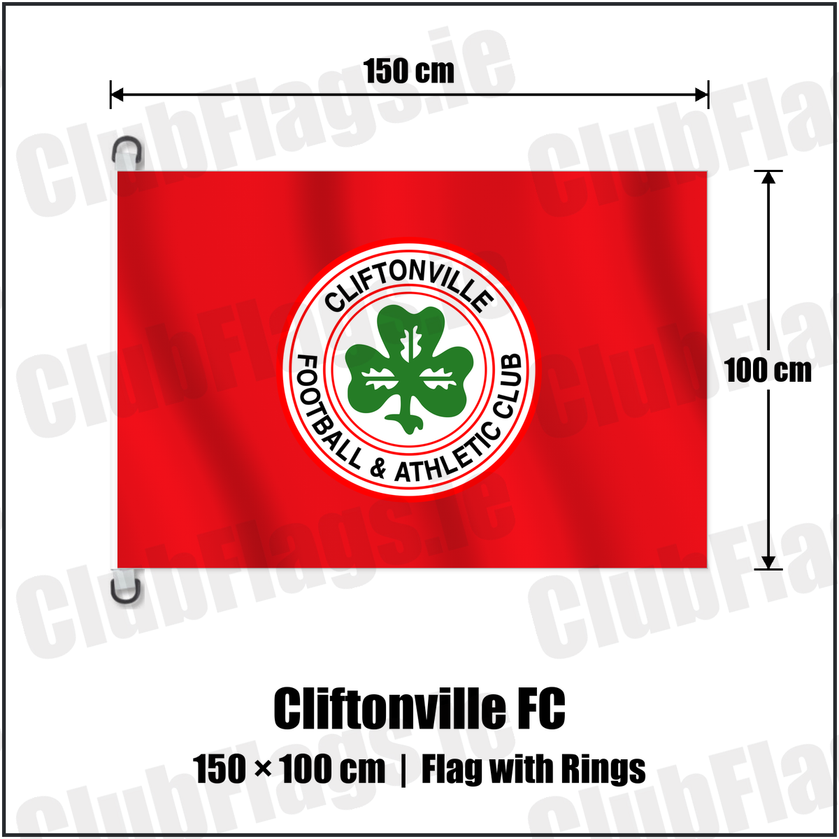 Cliftonville FC 150cm x 100cm Flag Pole Flag with Rings with the club crest and colours, Antrim Football - ClubFlags.ie