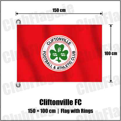 Cliftonville FC 150cm x 100cm Flag Pole Flag with Rings with the club crest and colours, Antrim Football - ClubFlags.ie