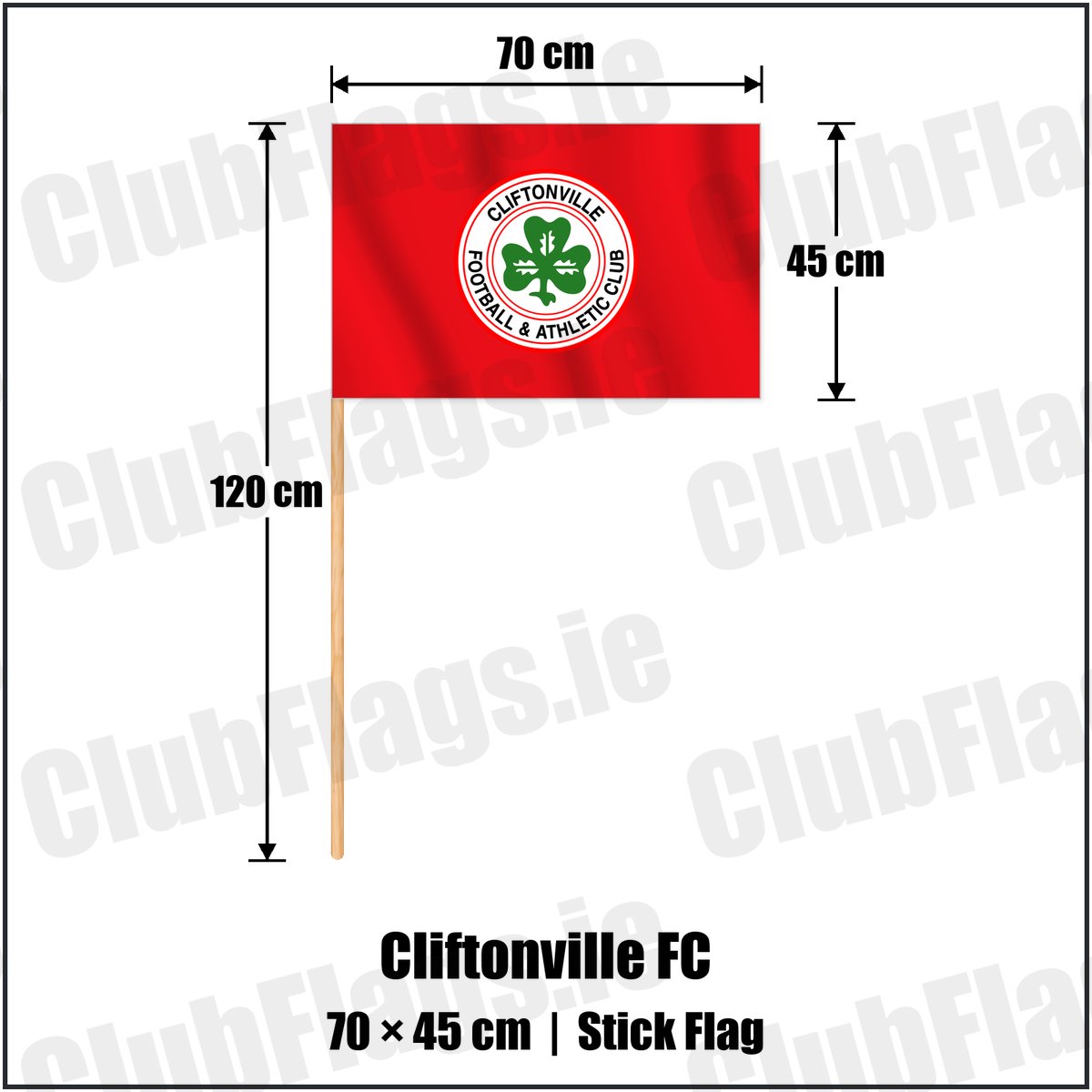 Cliftonville FC 45cm x 70cm Stick Flag with the club crest and colours, Antrim Football - ClubFlags.ie