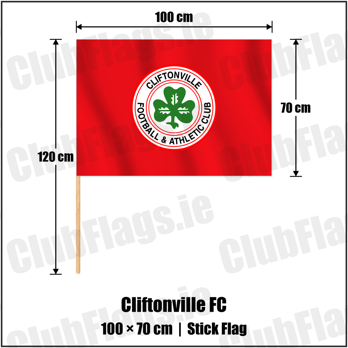 Cliftonville FC 70cm x 100cm Stick Flag with the club crest and colours, Antrim Football - ClubFlags.ie