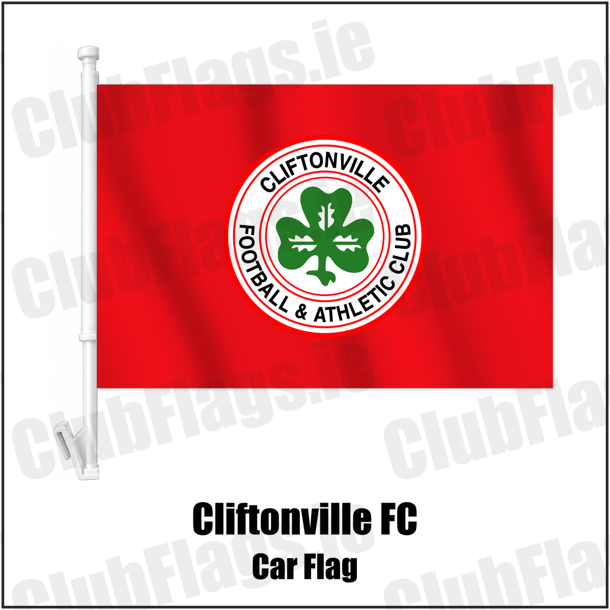 Cliftonville FC Car Flag with the club crest and colours, Antrim Football - ClubFlags.ie