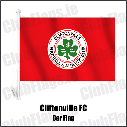 Cliftonville FC Car Flag with the club crest and colours, Antrim Football - ClubFlags.ie