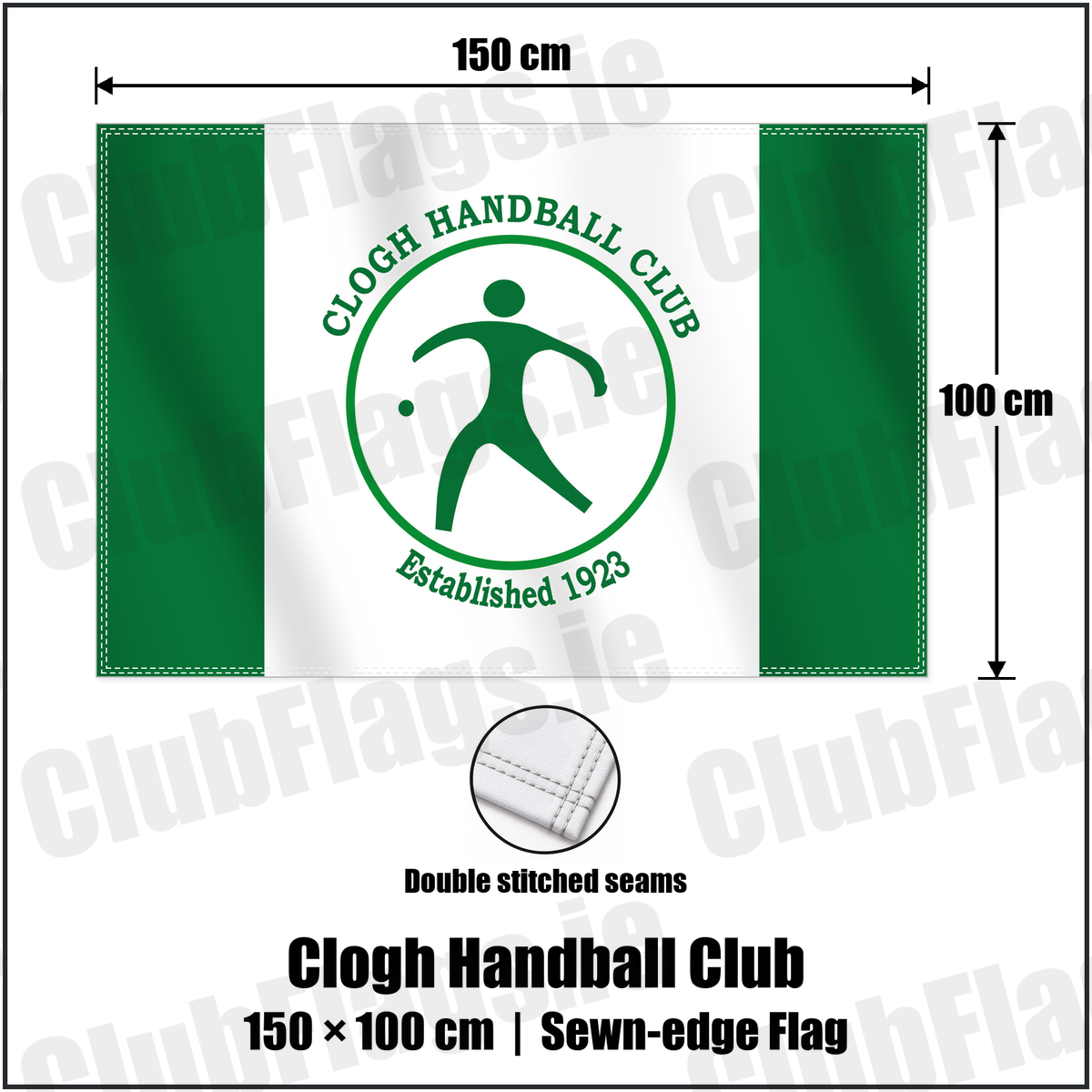Clogh Handball Club 100cm x 150cm Flag (sewn on the edges) with the club crest and colours, Kilkenny GAA - ClubFlags.ie