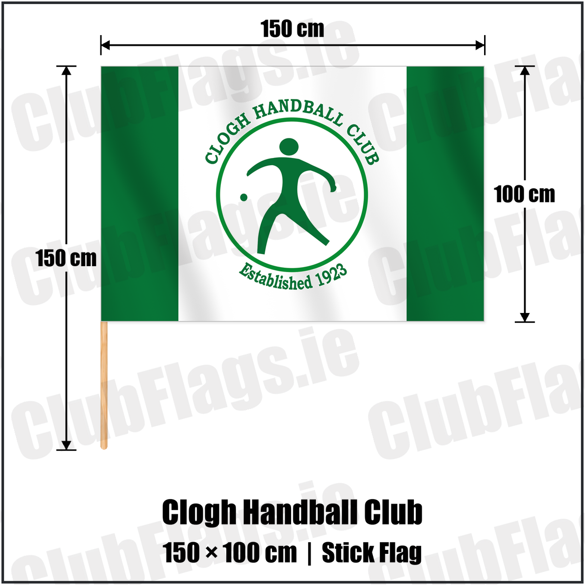 Clogh Handball Club 100cm x 150cm Stick Flag with the club crest and colours, Kilkenny GAA - ClubFlags.ie