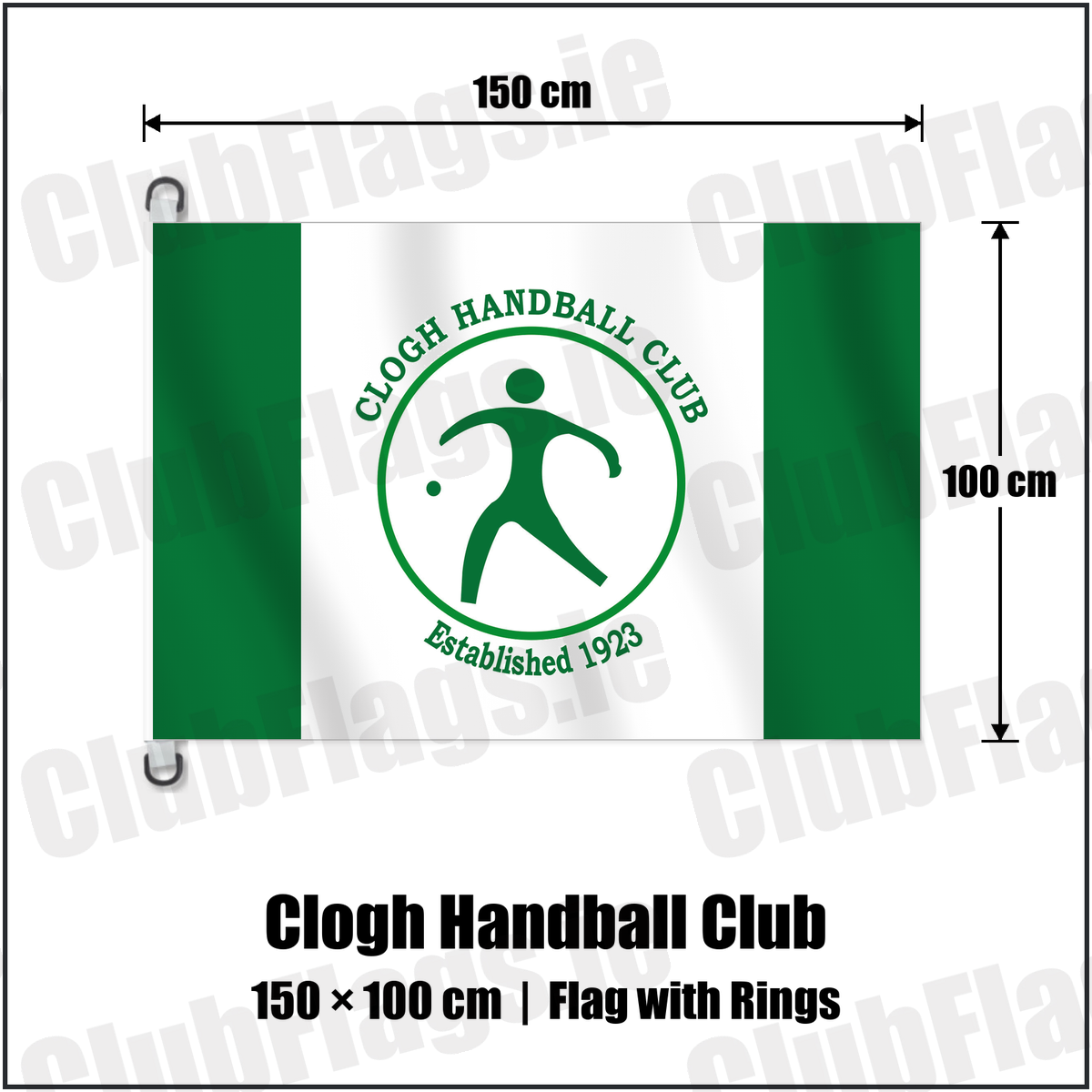Clogh Handball Club 150cm x 100cm Flag Pole Flag with Rings with the club crest and colours, Kilkenny GAA - ClubFlags.ie