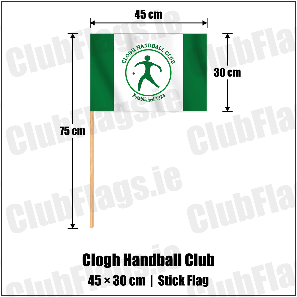 Clogh Handball Club 30cm x 45cm Stick Flag with the club crest and colours, Kilkenny GAA - ClubFlags.ie
