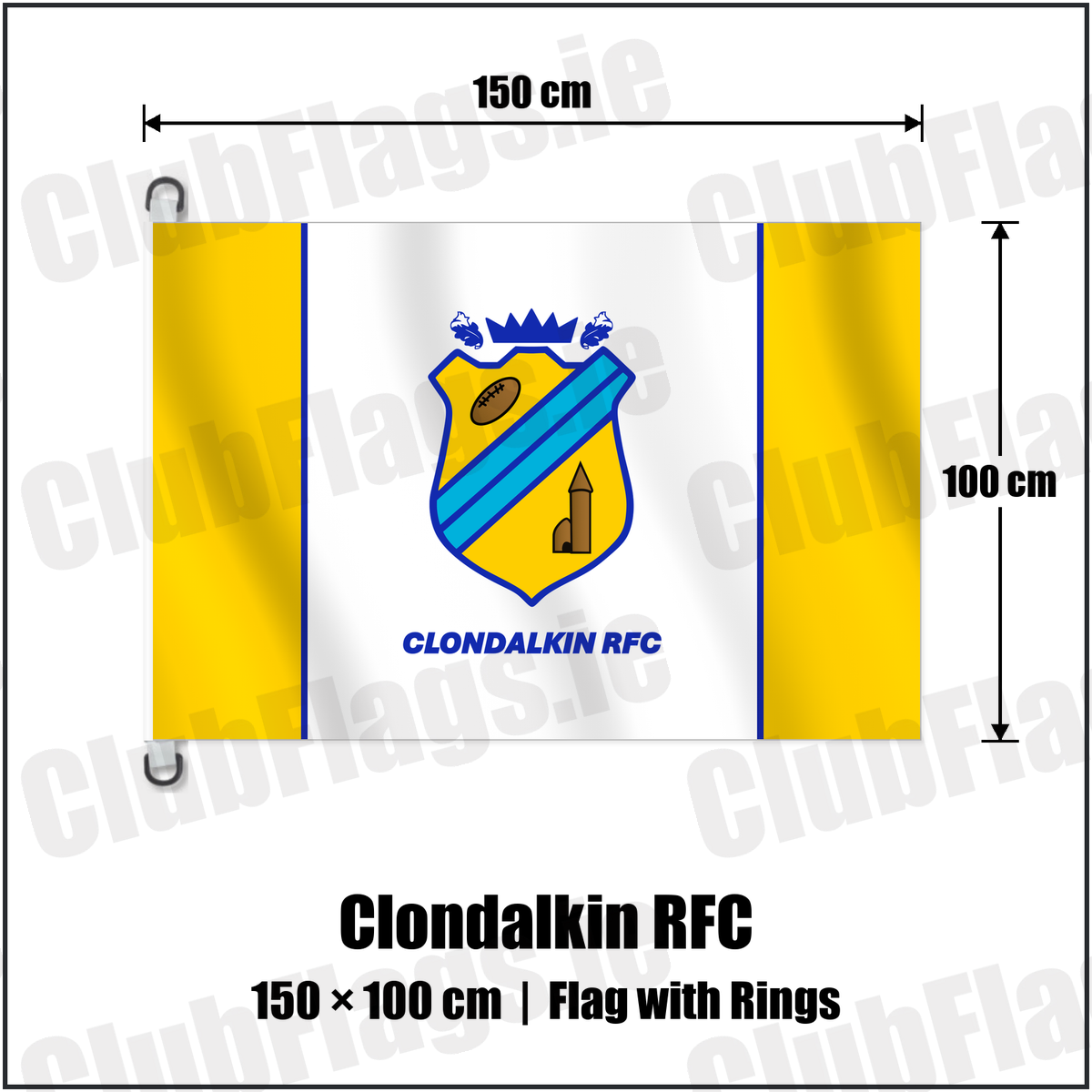 Clondalkin RFC 150cm x 100cm Flag Pole Flag with Rings with the club crest and colours, Dublin Rugby - ClubFlags.ie