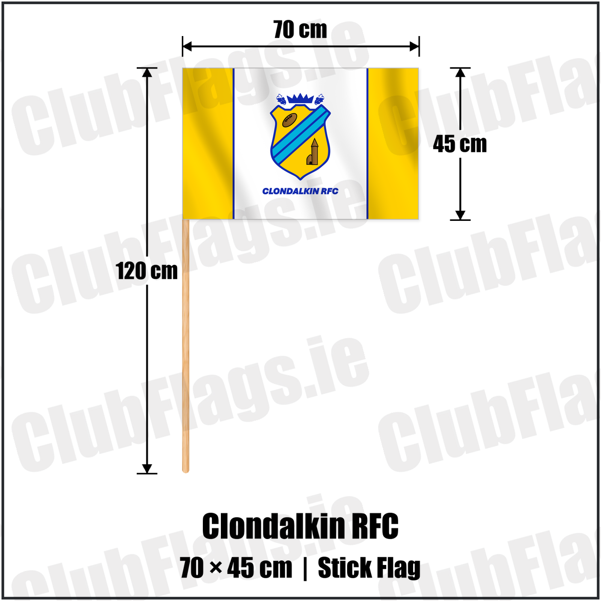 Clondalkin RFC 45cm x 70cm Stick Flag with the club crest and colours, Dublin Rugby - ClubFlags.ie