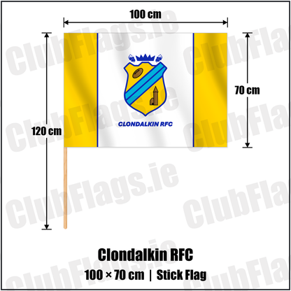 Clondalkin RFC 70cm x 100cm Stick Flag with the club crest and colours, Dublin Rugby - ClubFlags.ie