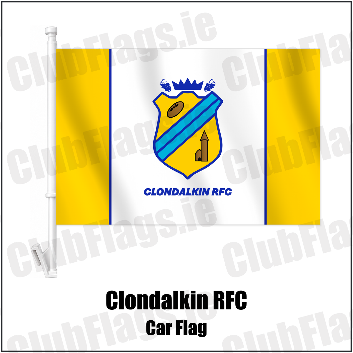 Clondalkin RFC Car Flag with the club crest and colours, Dublin Rugby - ClubFlags.ie