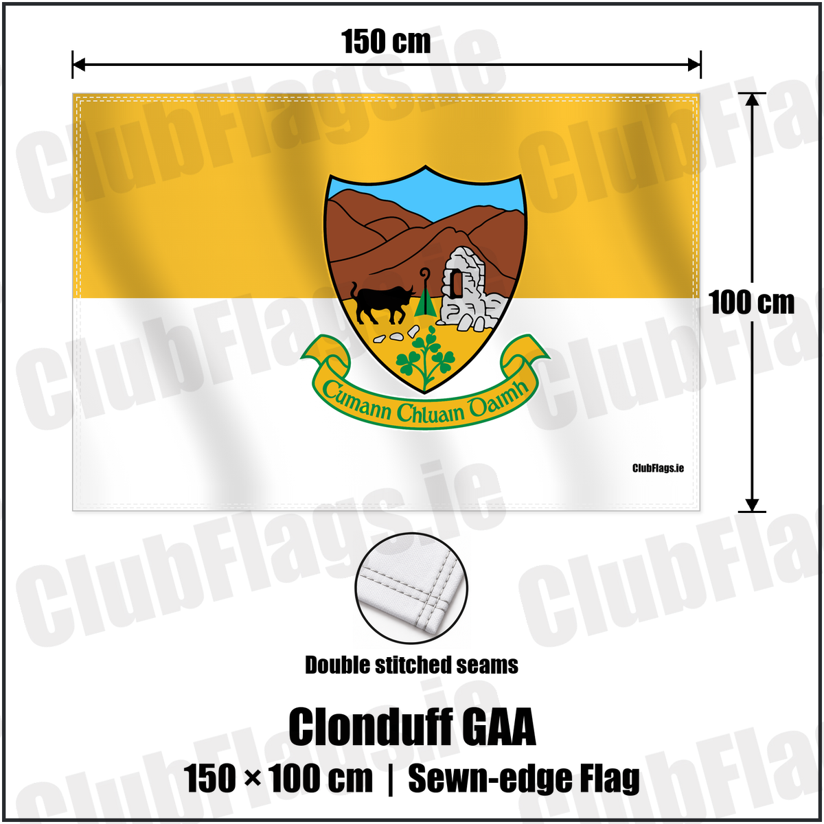 Clonduff GAA 100cm x 150cm Flag (sewn on the edges) with the verified club crest and colours, Down GAA - ClubFlags.ie