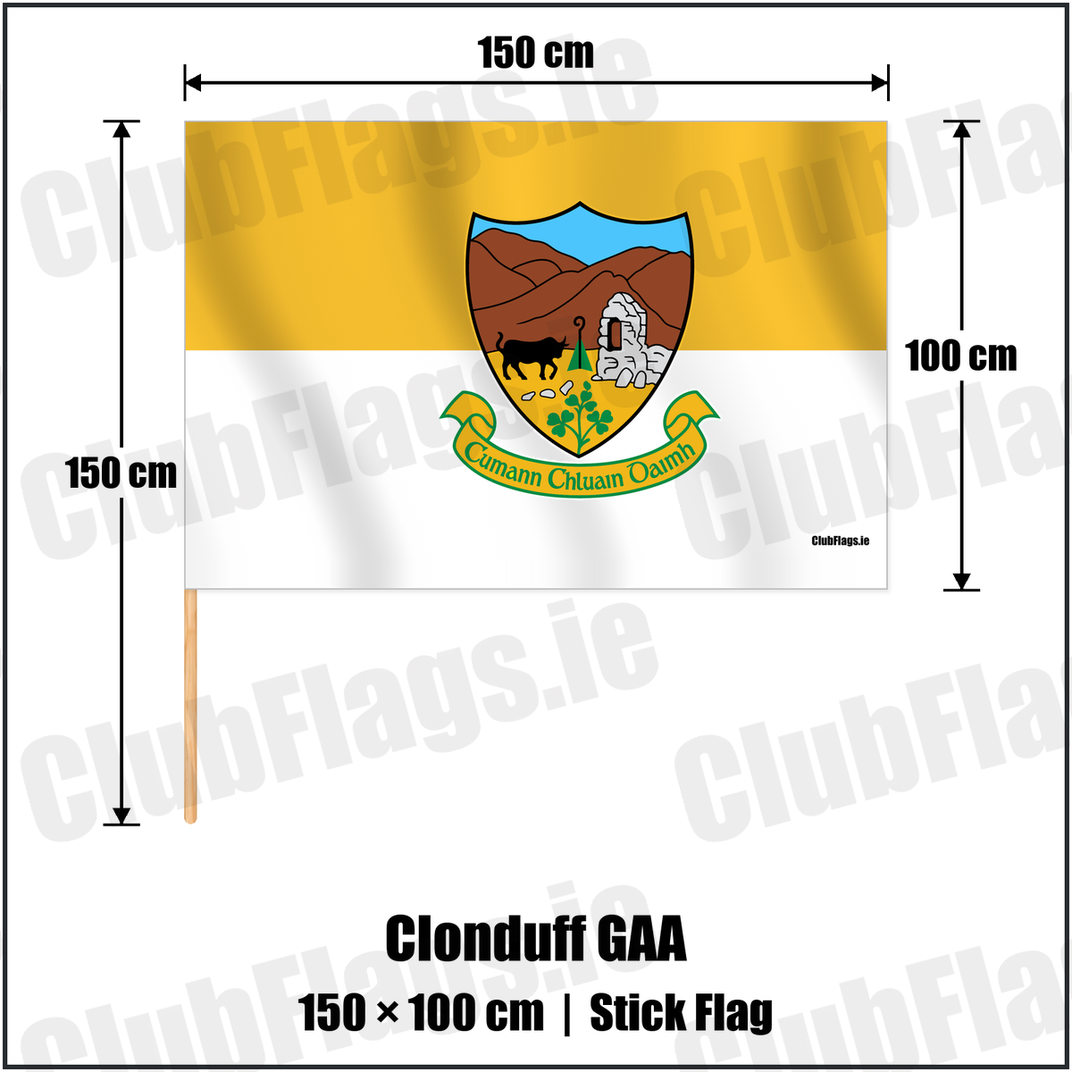 Clonduff GAA 100cm x 150cm Stick Flag with the verified club crest and colours, Down GAA - ClubFlags.ie