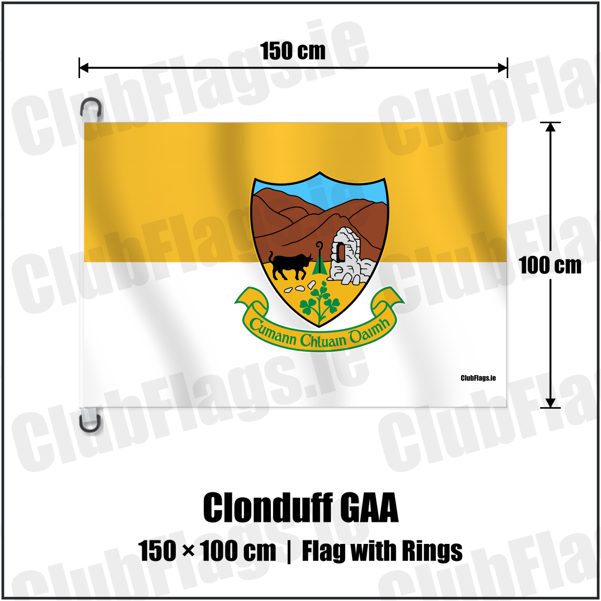 Clonduff GAA 150cm x 100cm Flag Pole Flag with Rings with the verified club crest and colours, Down GAA - ClubFlags.ie