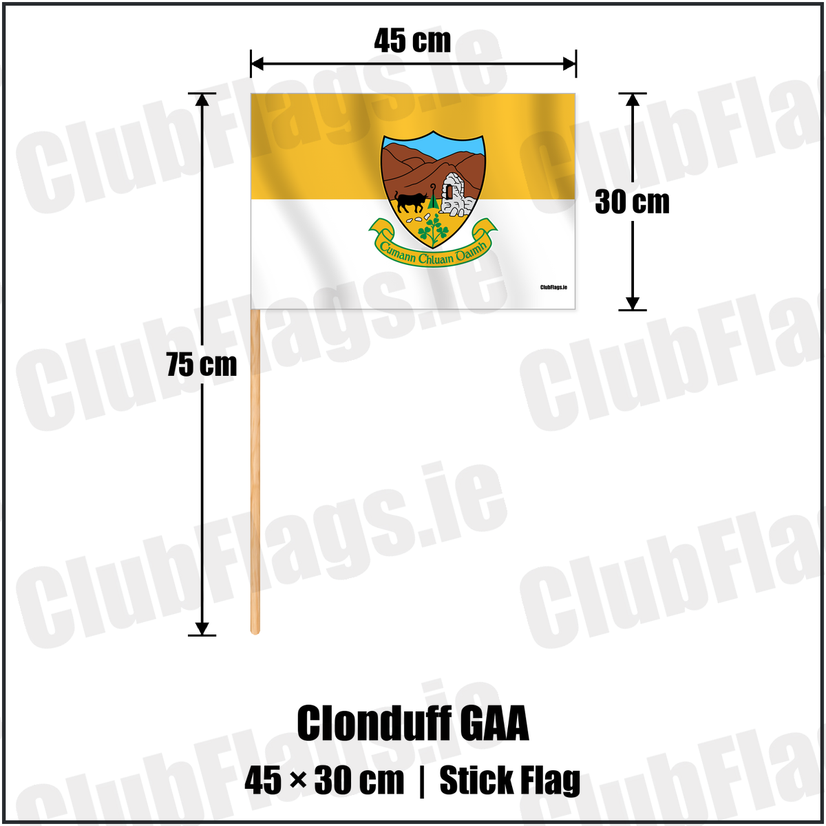Clonduff GAA 30cm x 45cm Stick Flag with the verified club crest and colours, Down GAA - ClubFlags.ie