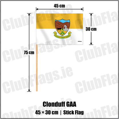 Clonduff GAA 30cm x 45cm Stick Flag with the verified club crest and colours, Down GAA - ClubFlags.ie
