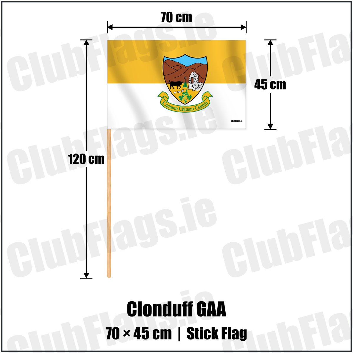 Clonduff GAA 45cm x 70cm Stick Flag with the verified club crest and colours, Down GAA - ClubFlags.ie