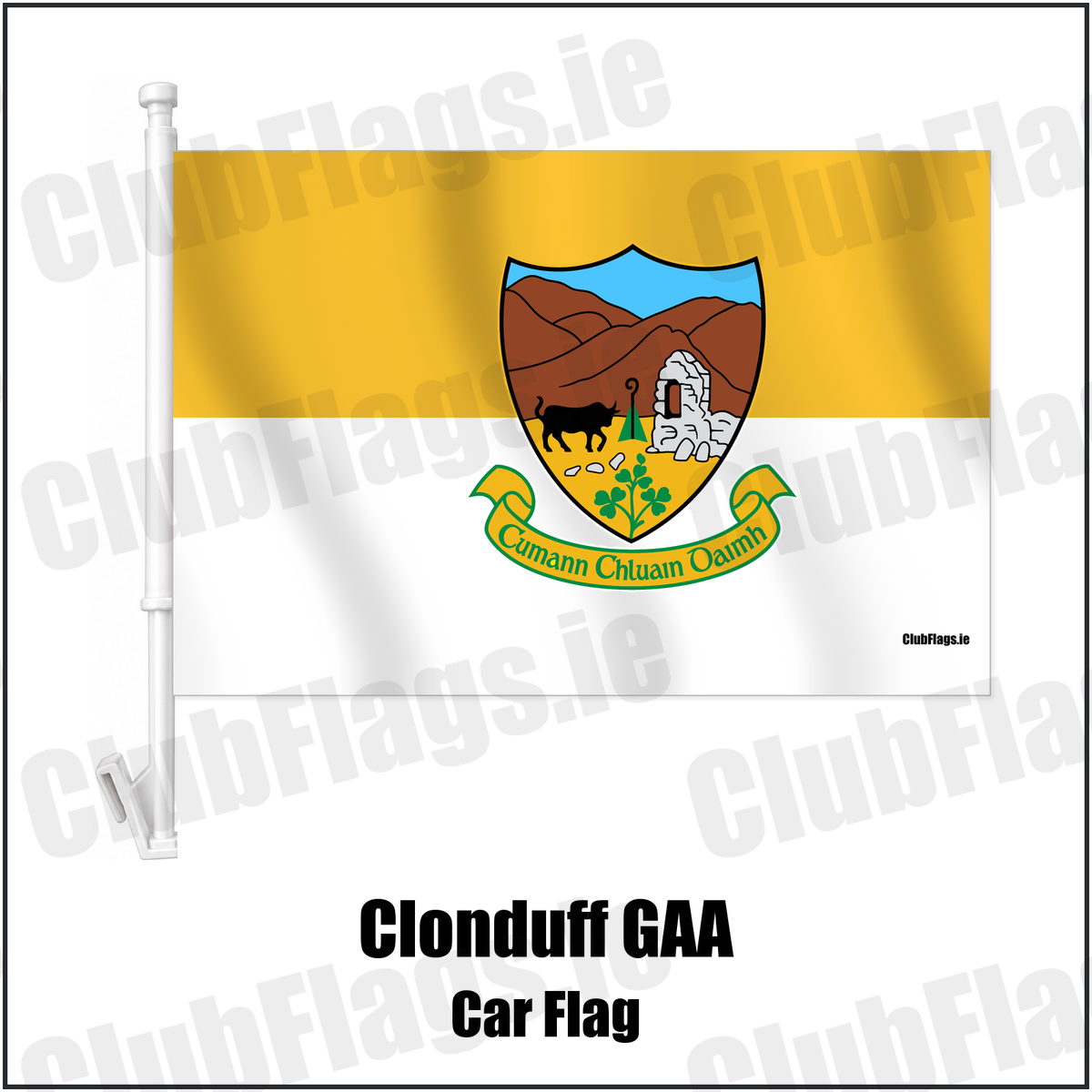 Clonduff GAA Car Flag with the verified club crest and colours, Down GAA - ClubFlags.ie