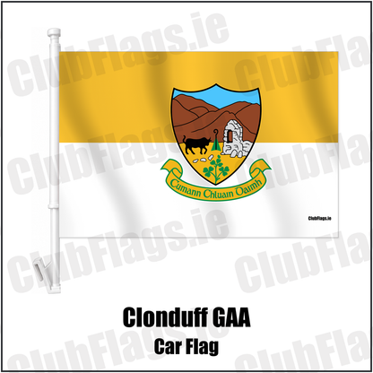 Clonduff GAA Car Flag with the verified club crest and colours, Down GAA - ClubFlags.ie