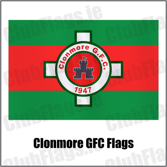 Clonmore GFC Flags with the club crest and colours, Carlow GAA - ClubFlags.ie