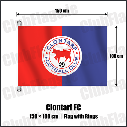 Clontarf FC 150cm x 100cm Flag Pole Flag with Rings with the club crest and colours, Dublin Football - ClubFlags.ie