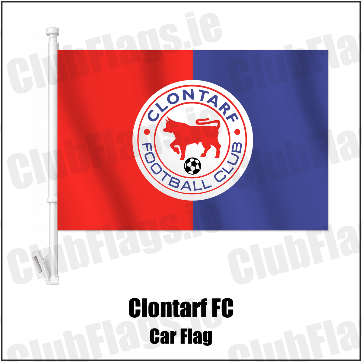 Clontarf FC Car Flag with the club crest and colours, Dublin Football - ClubFlags.ie