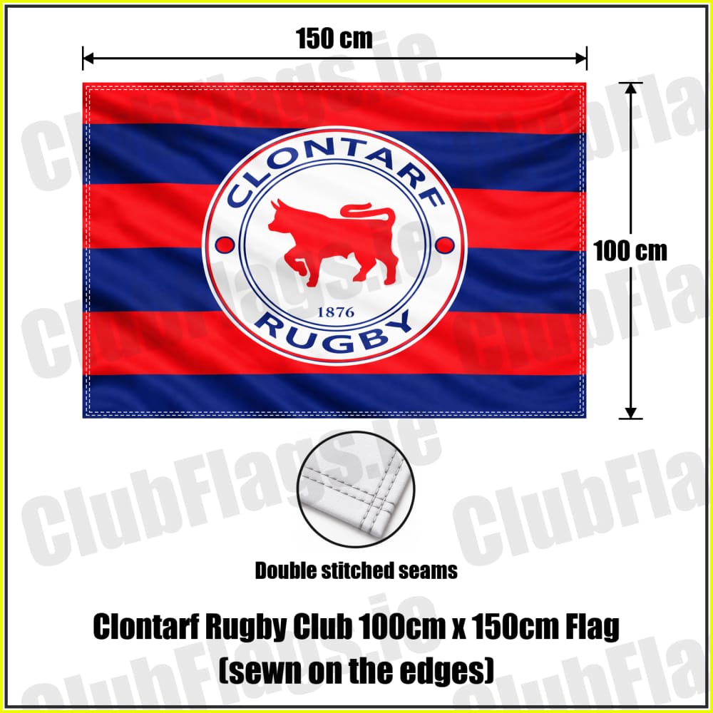 Clontarf Rugby Club 100cm x 150cm Flag (sewn on the edges) - ClubFlags.ie