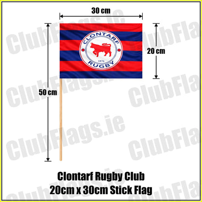 Clontarf Rugby Club 20cm x 30cm Stick Flag - ClubFlags.ie