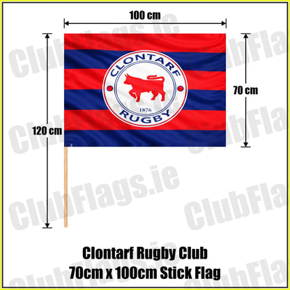 Clontarf Rugby Club 70cm x 100cm Stick Flag - ClubFlags.ie