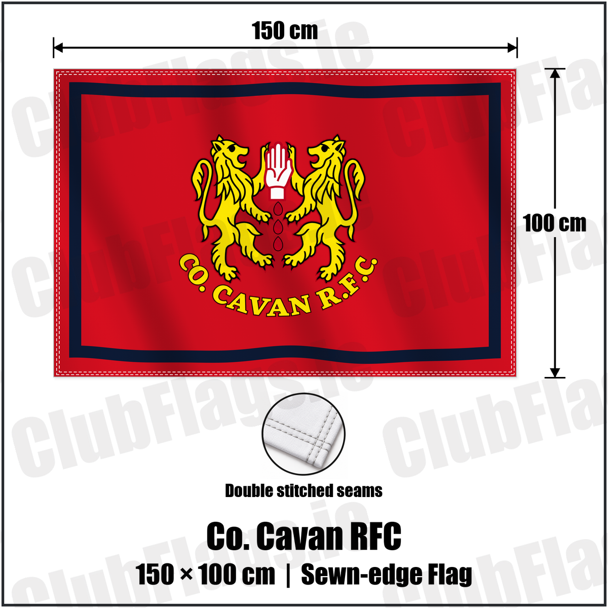 Co. Cavan RFC 100cm x 150cm Flag (sewn on the edges) with the club crest and colours, Cavan Rugby - ClubFlags.ie