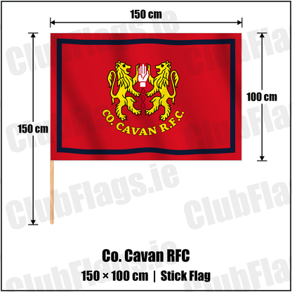 Co. Cavan RFC 100cm x 150cm Stick Flag with the club crest and colours, Cavan Rugby - ClubFlags.ie