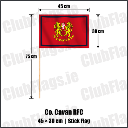 Co. Cavan RFC 30cm x 45cm Stick Flag with the club crest and colours, Cavan Rugby - ClubFlags.ie