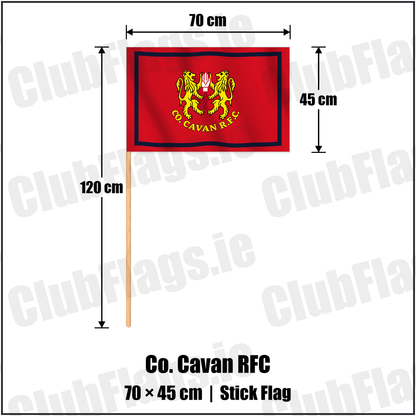 Co. Cavan RFC 45cm x 70cm Stick Flag with the club crest and colours, Cavan Rugby - ClubFlags.ie