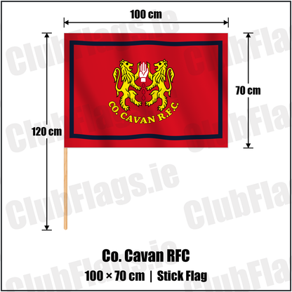 Co. Cavan RFC 70cm x 100cm Stick Flag with the club crest and colours, Cavan Rugby - ClubFlags.ie