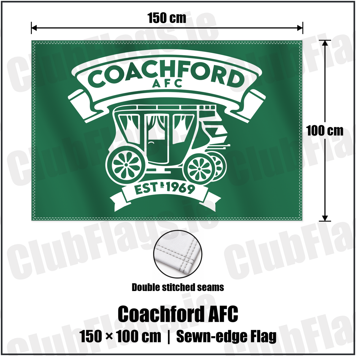 Coachford AFC 100cm x 150cm Flag (sewn on the edges) with the club crest and colours, Cork Football - ClubFlags.ie