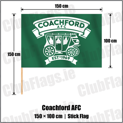Coachford AFC 100cm x 150cm Stick Flag with the club crest and colours, Cork Football - ClubFlags.ie