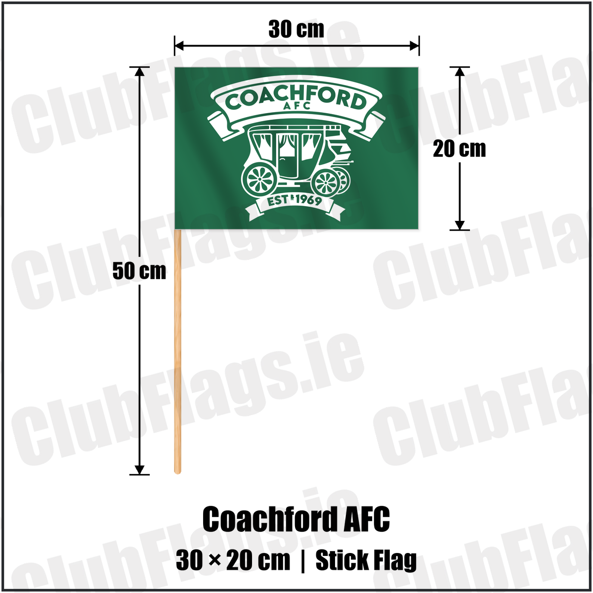 Coachford AFC 20cm x 30cm Stick Flag with the club crest and colours, Cork Football - ClubFlags.ie