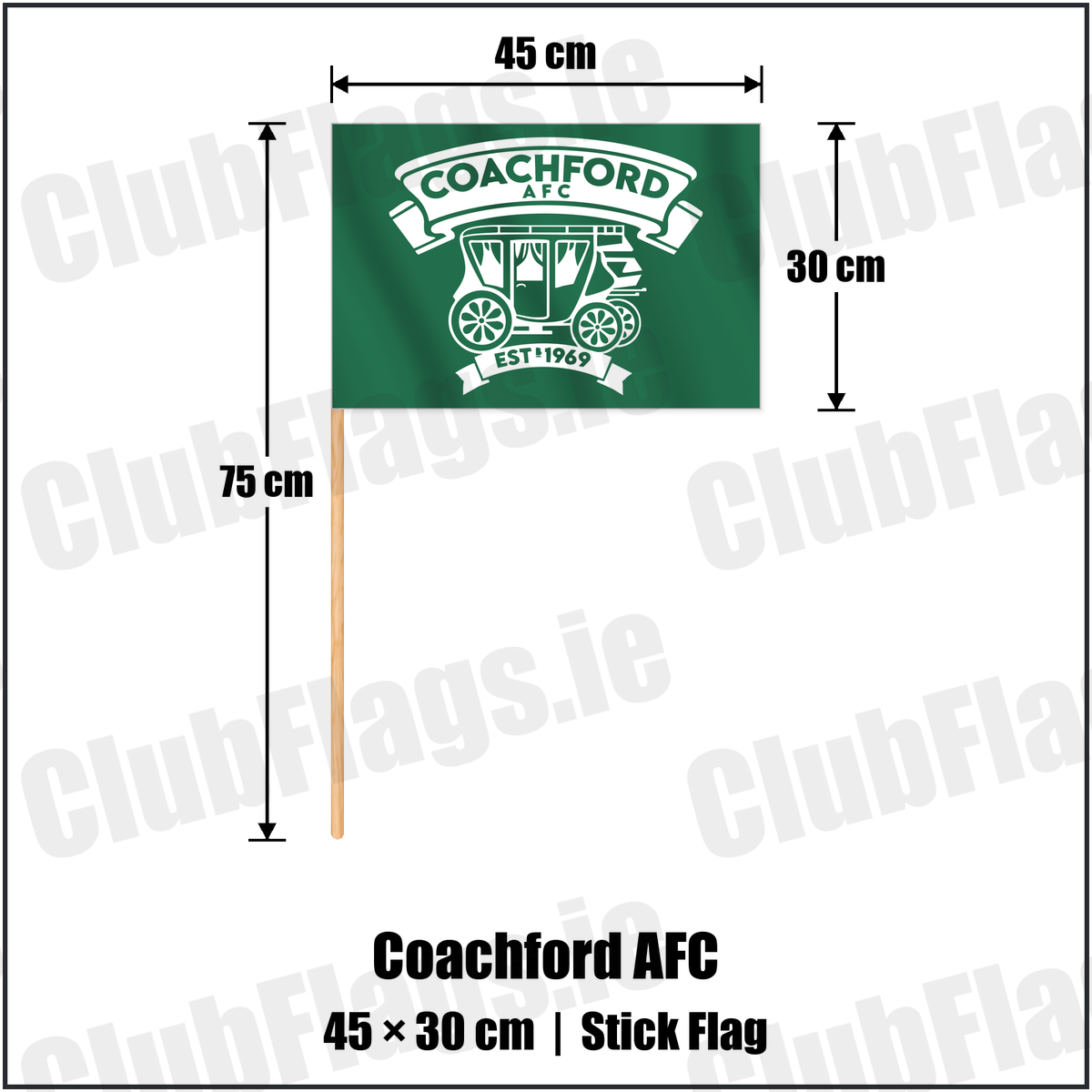 Coachford AFC 30cm x 45cm Stick Flag with the club crest and colours, Cork Football - ClubFlags.ie