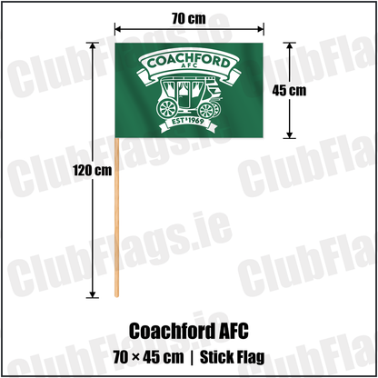 Coachford AFC 45cm x 70cm Stick Flag with the club crest and colours, Cork Football - ClubFlags.ie