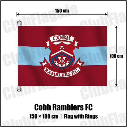 Cobh Ramblers FC 150cm x 100cm Flag Pole Flag with Rings with the verified club crest and colours, Cork Football - ClubFlags.ie